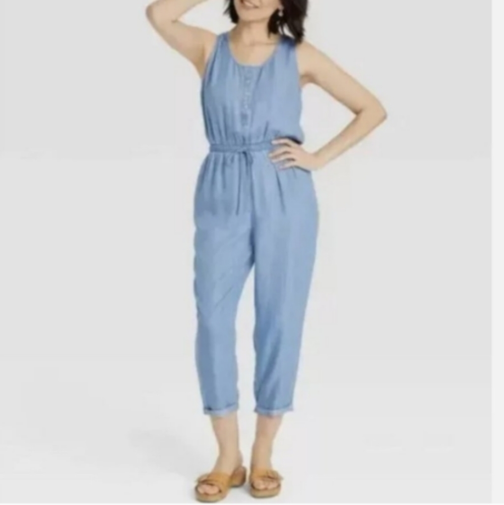 Knox Rose Stylish Light Blue Sleeveless Jumpsuit